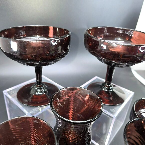 Vintage Handblown Dark Pink Glass Drinkware Set of 14 Pieces DH1357 - Picture 5 of 16